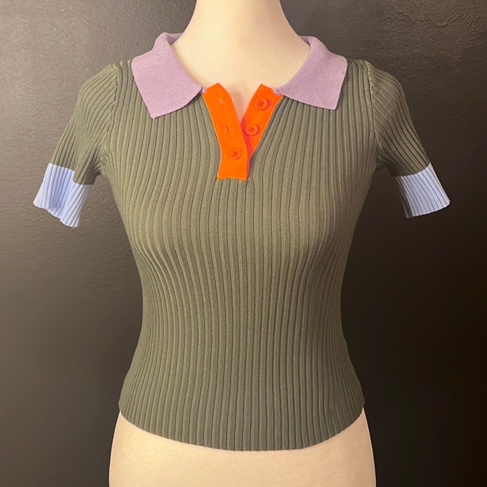 NWOT SHEIN multi-colored collared ribbed top